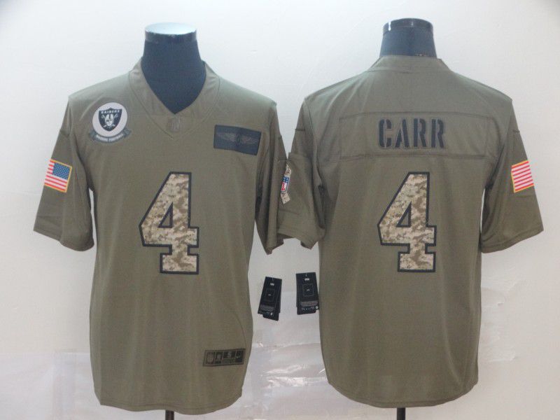 Men Oakland Raiders #4 Carr Nike 2019 Olive Camo Salute to Service Limited NFL Jerseys->women nfl jersey->Women Jersey